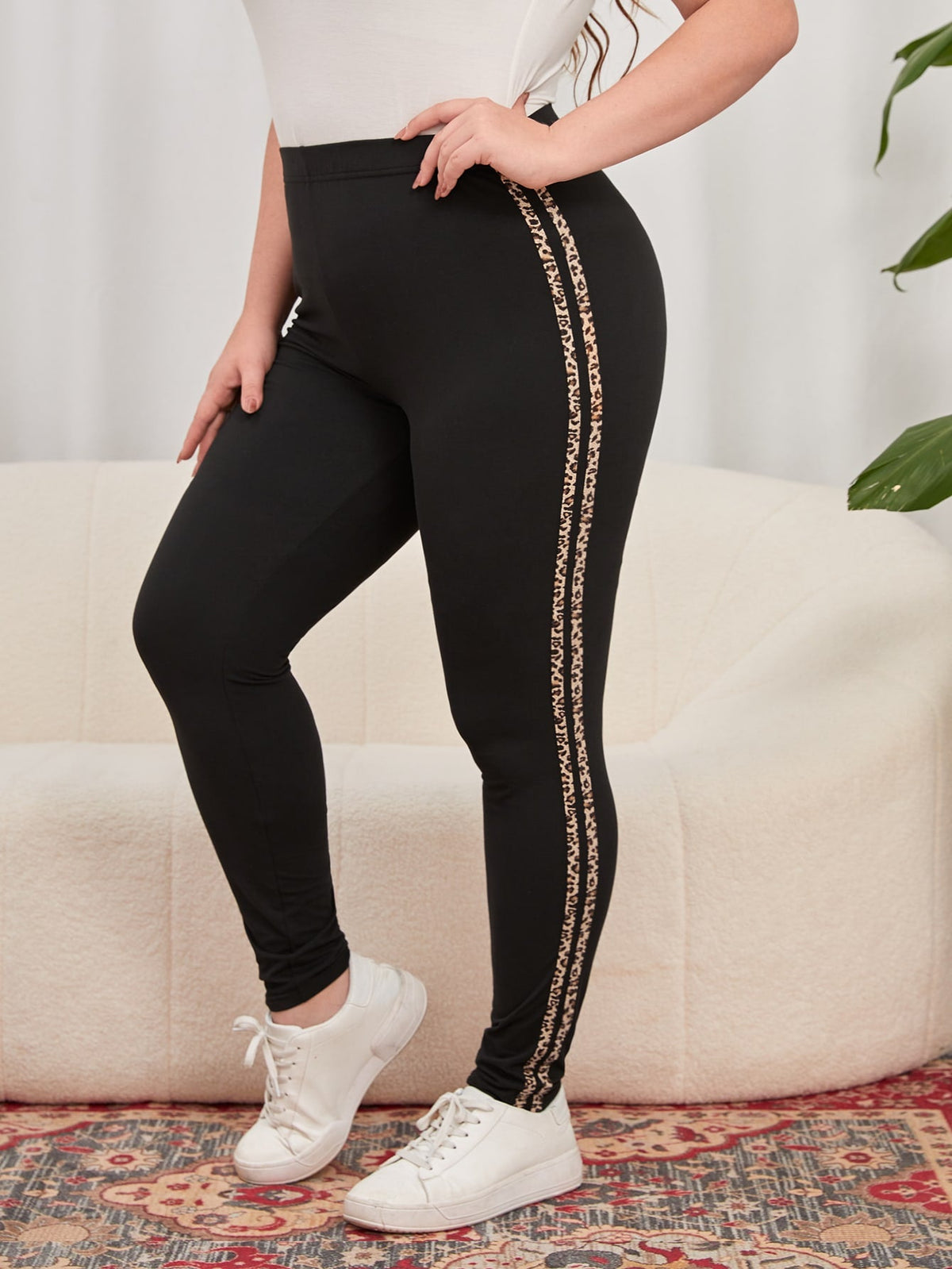 taglie forti Leggings laterale righe