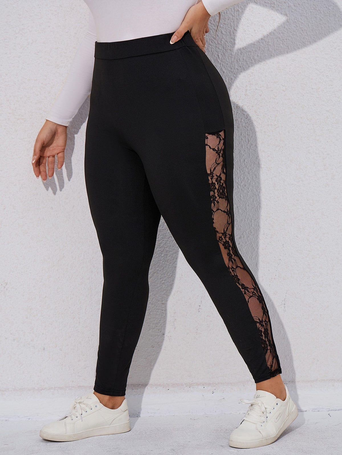taglie forti Leggings pizzo a contrasto