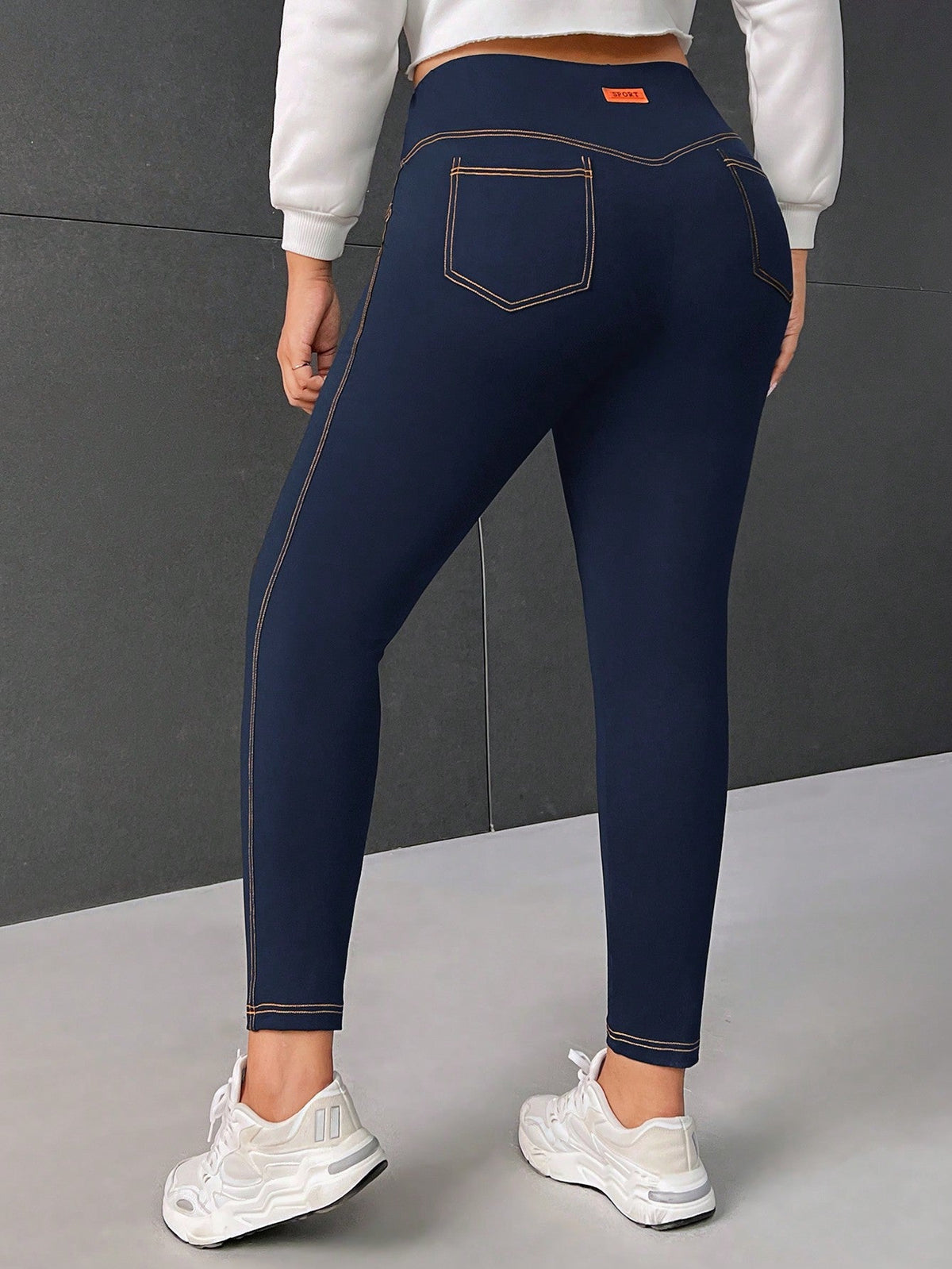 Taglie Forti Leggings impunture con toppa tasca
