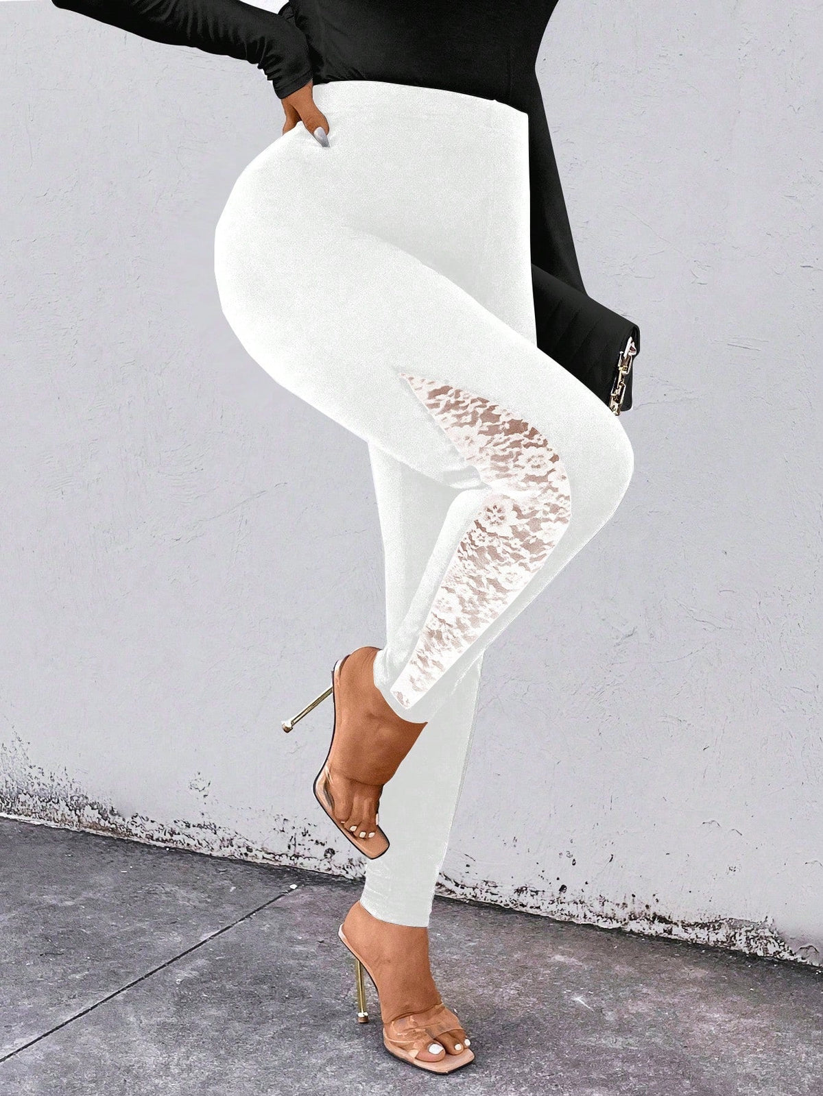 Leggings Patchwork In Pizzo Da Donna Taglie Forti