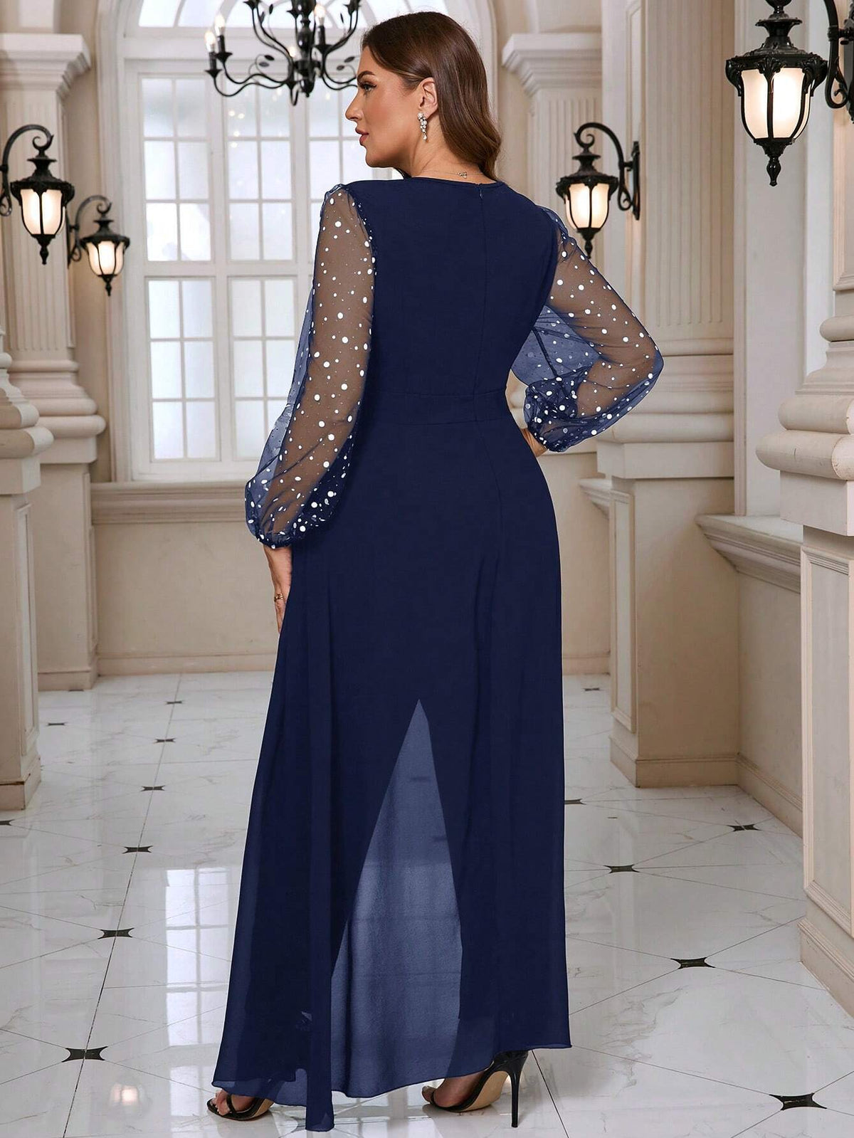 Taglia comoda Elegante tuta donna in maglia con maniche a palloncino e collo rotondo, 2 in 1 abbigliamento elegante da donna