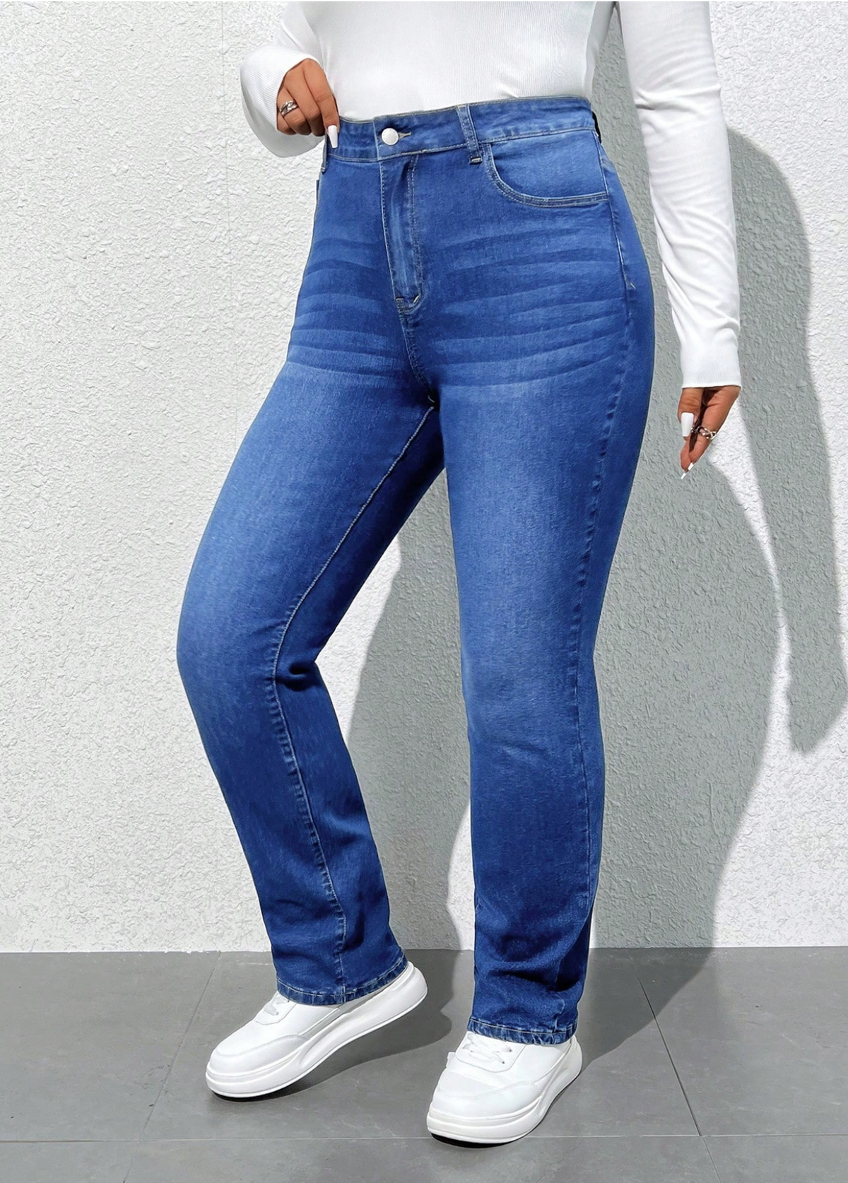 Jeans di jeans casual versatili con tasche, gamba dritta, per taglie forti