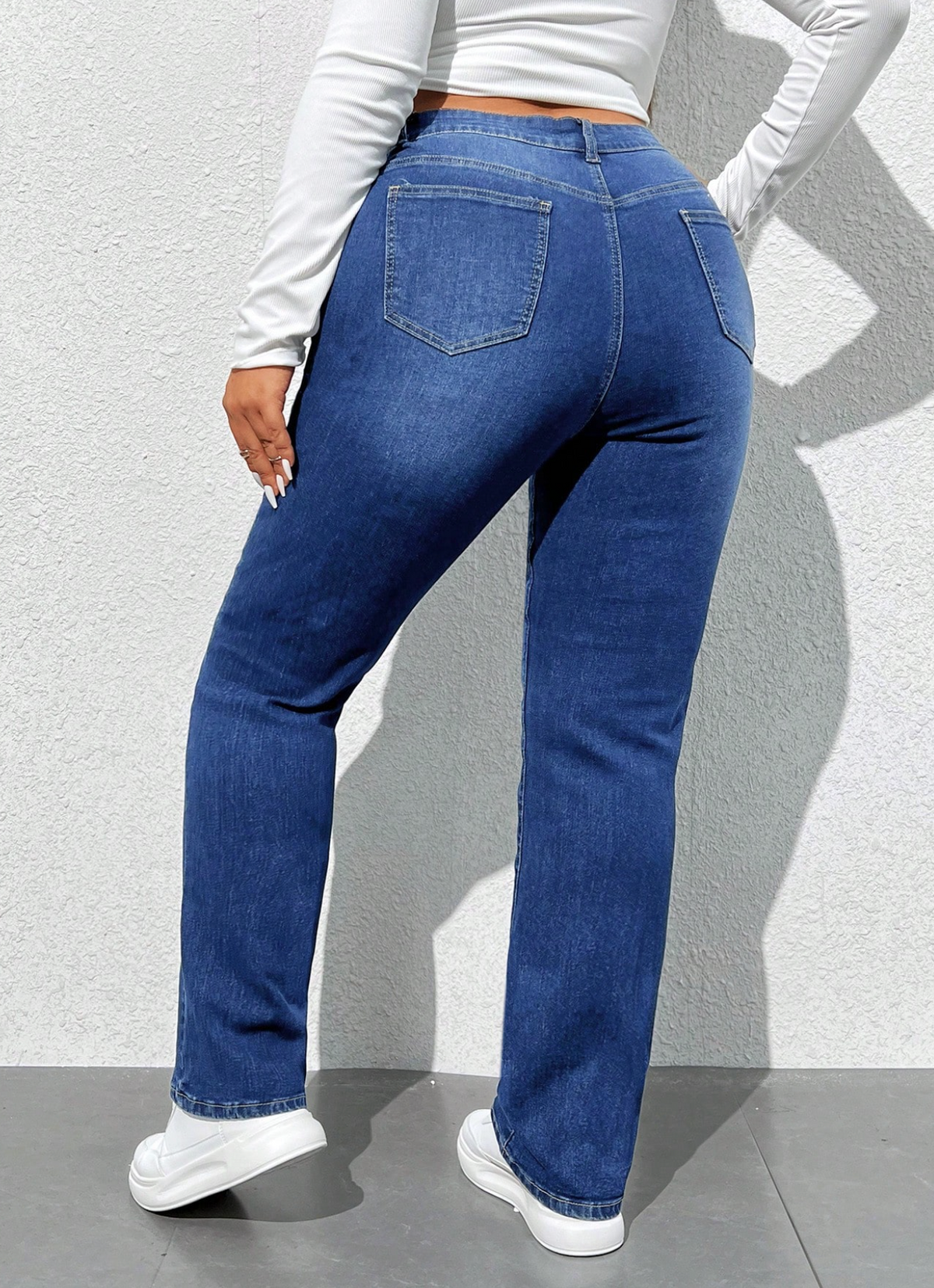 Jeans di jeans casual versatili con tasche, gamba dritta, per taglie forti